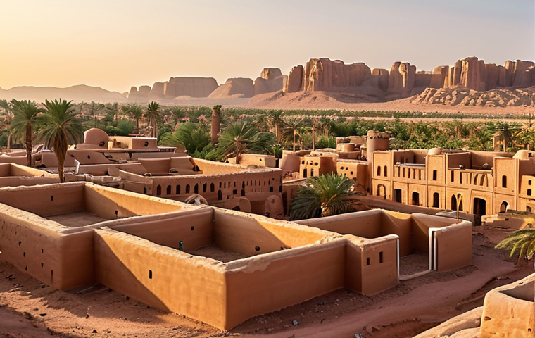 **

A panoramic view of the Al-Ula cityscape, showcasing a harmonious blend of traditional mud-brick architecture and modern, sustainable buildings with solar panels. Capture the golden hour light, highlighting the textures of the old city and the sleek lines of the new. In the background, date palm trees and the desert landscape extend towards the horizon, symbolizing heritage and progress.

**