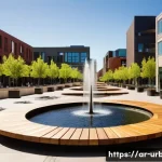 공공공간 조성 전략 - **Prompt:** A bustling, vibrant public square during a warm afternoon in a modern city. Families and...