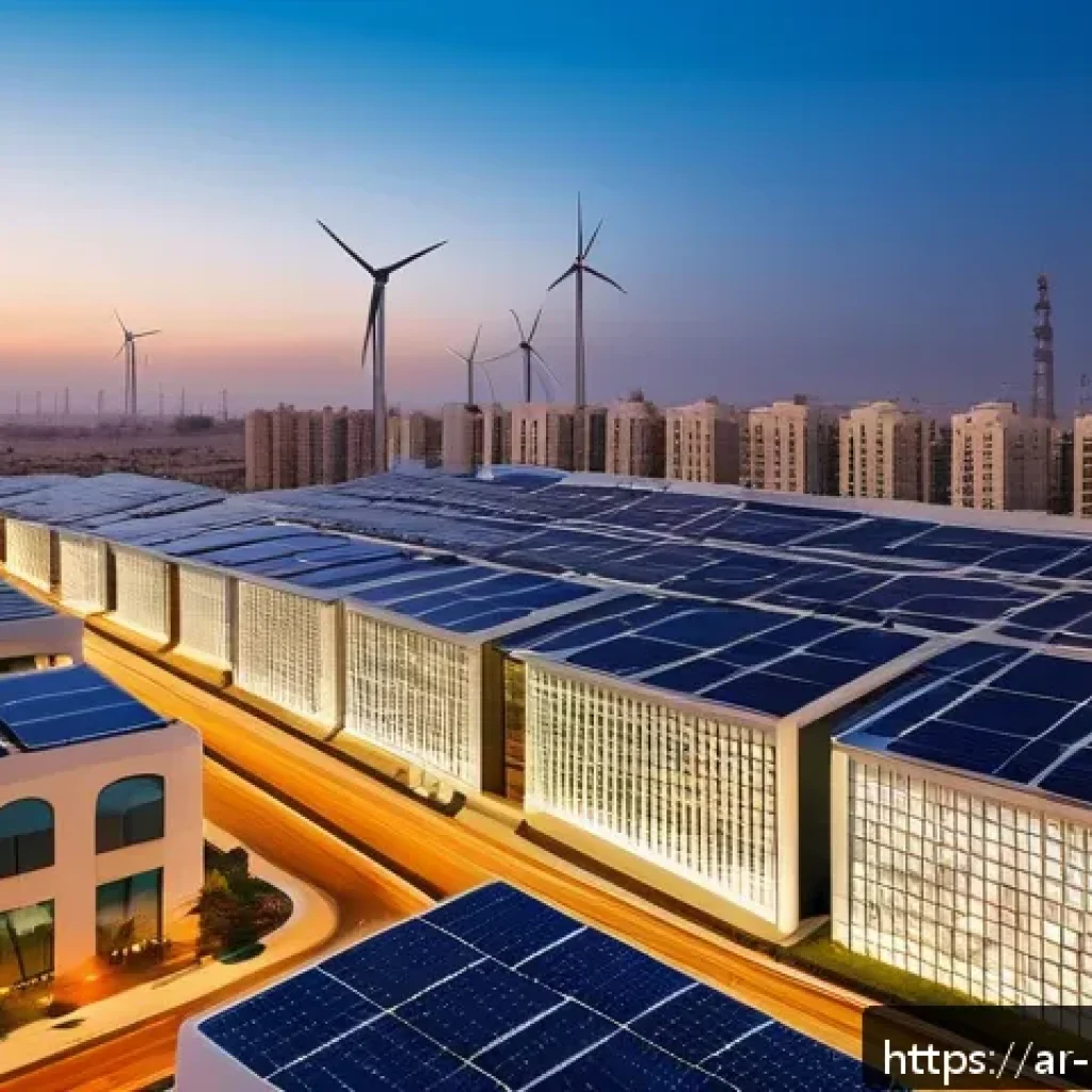 스마트그리드 도시 적용 - A futuristic smart cityscape at dusk in an Arab metropolitan setting, featuring sleek solar panels i...