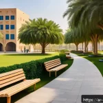 도시공간의 사회적 가치 - A vibrant urban park scene in a Middle Eastern city during late afternoon, featuring diverse groups ...